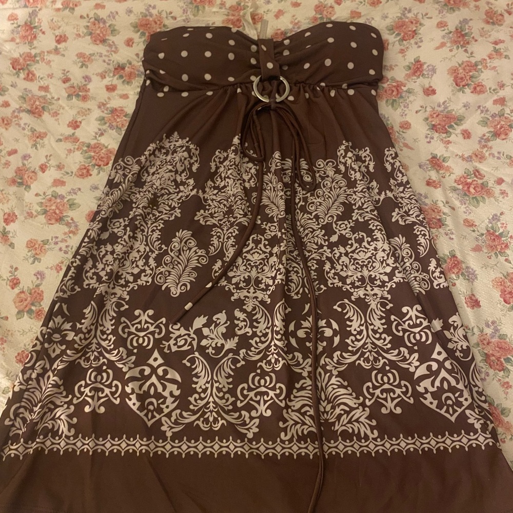 Brown and White Patterned Dress